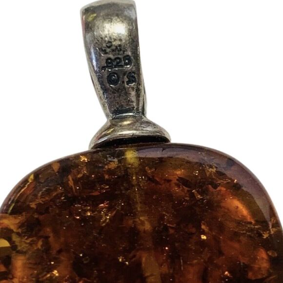 VTG Baltic Amber Pendant Necklace 16" 925 Sterling Silver Leather Thailand - Picture 11 of 13